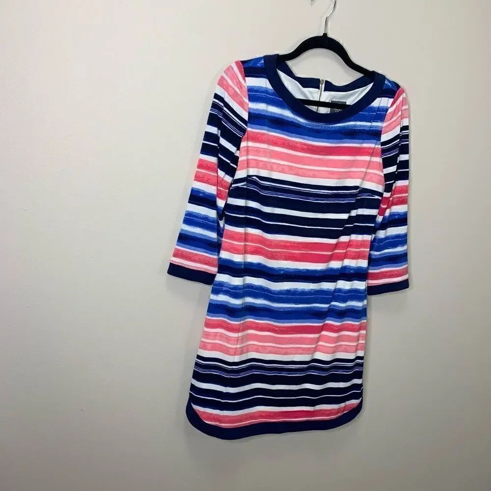 Vince Camuto Striped Dress Size 10 Zipper Back Pink and Blue (q1) - Picture 4 of 9